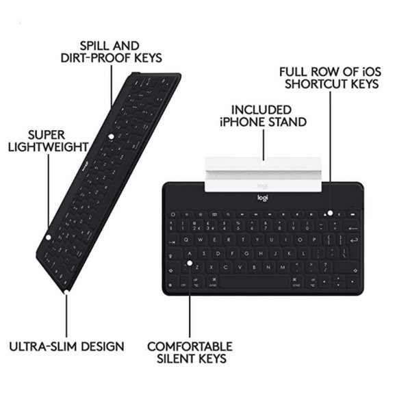 LOGITECH Keys-to-Go Ultra Portable Wireless Black Keyboard NWT - Picture 3 of 5